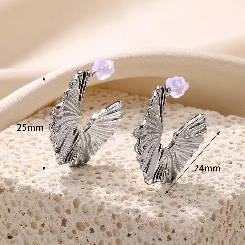 Vintage Stainless Steel Geometric Earrings For Women Personalized Fan-shaped Stud Earrings Party