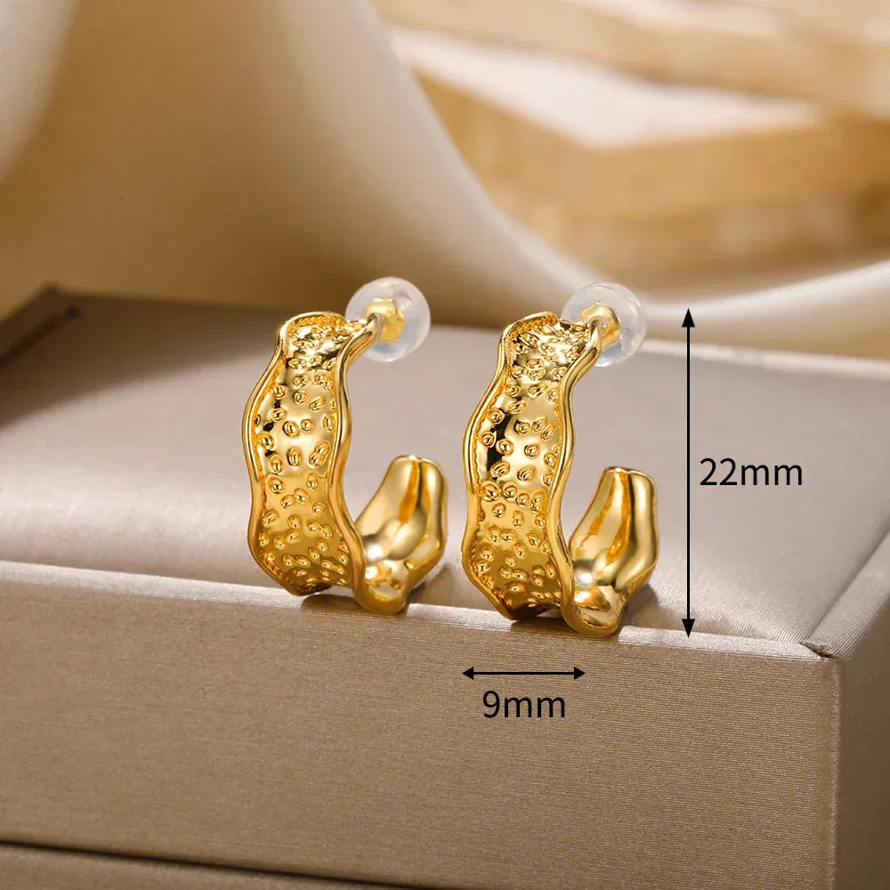 Vintage Stainless Steel Geometric Earrings For Women Personalized Fan-shaped Stud Earrings Party