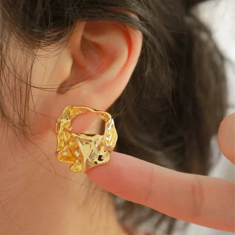 Vintage Stainless Steel Geometric Earrings For Women Personalized Fan-shaped Stud Earrings Party
