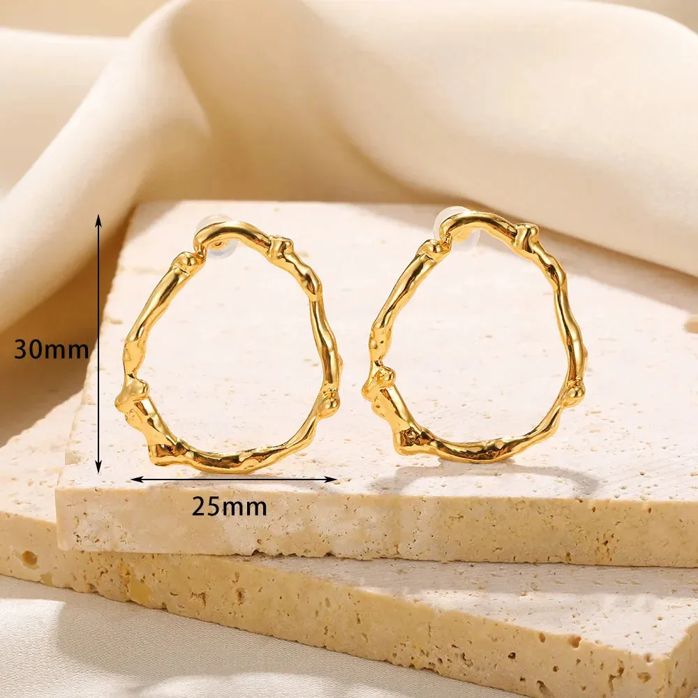 Vintage Stainless Steel Geometric Earrings For Women Personalized Fan-shaped Stud Earrings Party