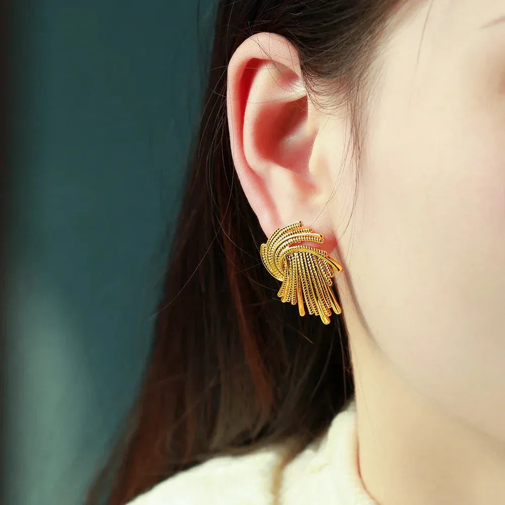 Vintage Stainless Steel Geometric Earrings For Women Personalized Fan-shaped Stud Earrings Party