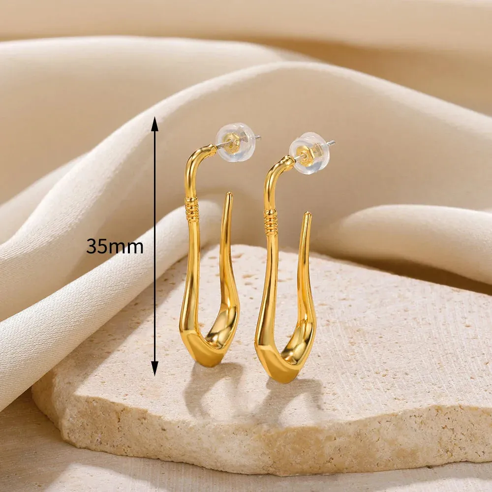 Vintage Stainless Steel Geometric Earrings For Women Personalized Fan-shaped Stud Earrings Party