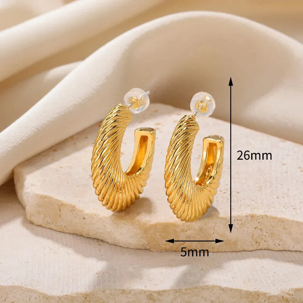 Vintage Stainless Steel Geometric Earrings For Women Personalized Fan-shaped Stud Earrings Party