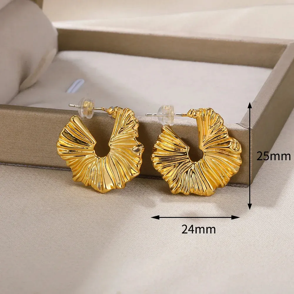 Vintage Stainless Steel Geometric Earrings For Women Personalized Fan-shaped Stud Earrings Party
