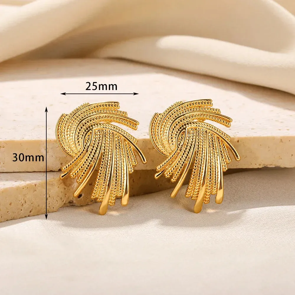 Vintage Stainless Steel Geometric Earrings For Women Personalized Fan-shaped Stud Earrings Party