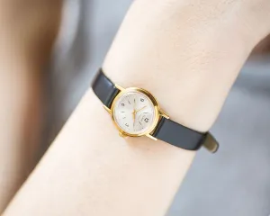 Vintage women watch Glory gold plated, minimalist watch for women very small jewelry, Arabic numerals dial watch, new premium leather strap