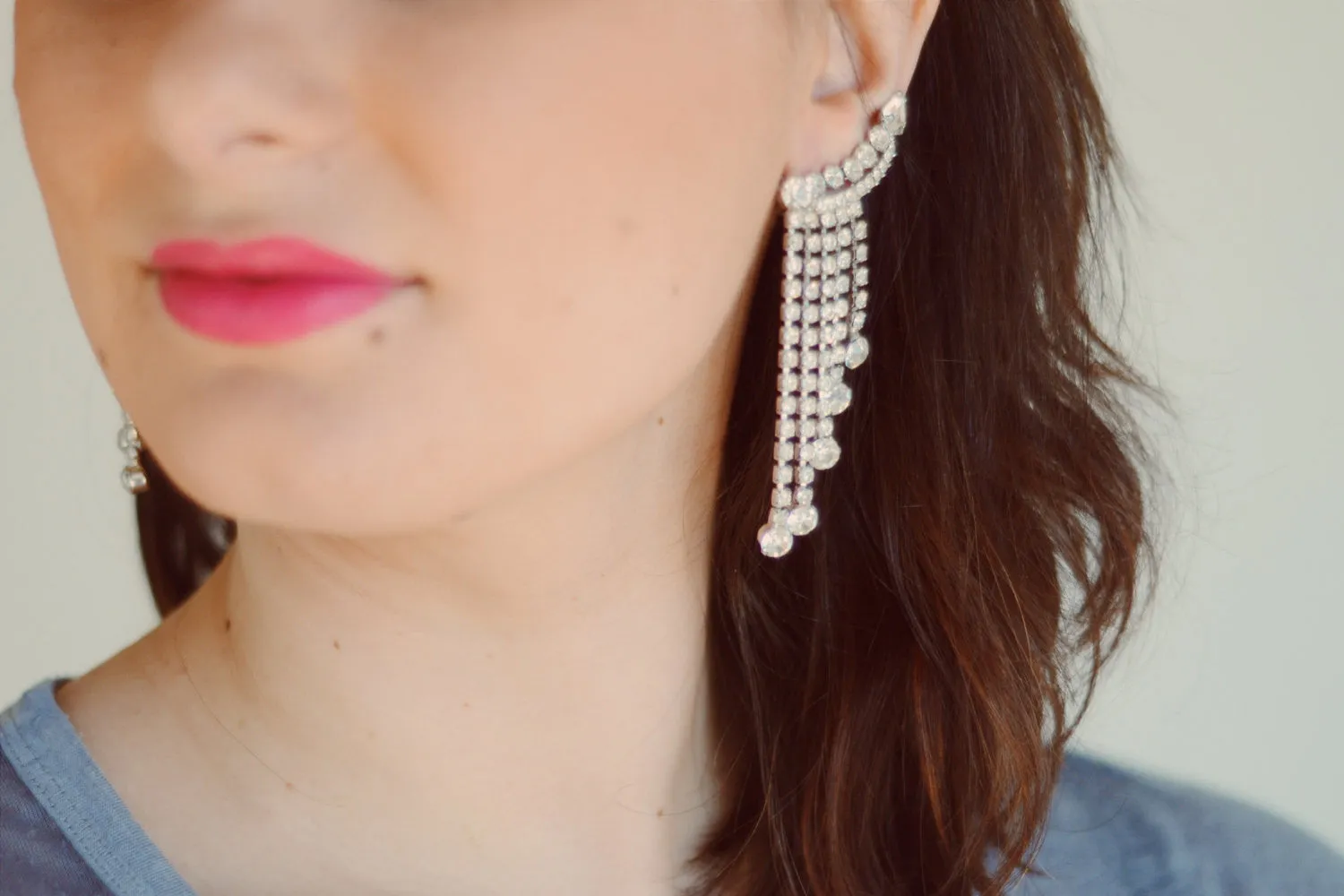 Waterfall Rhinestone Ear Crawlers Statement Earrings