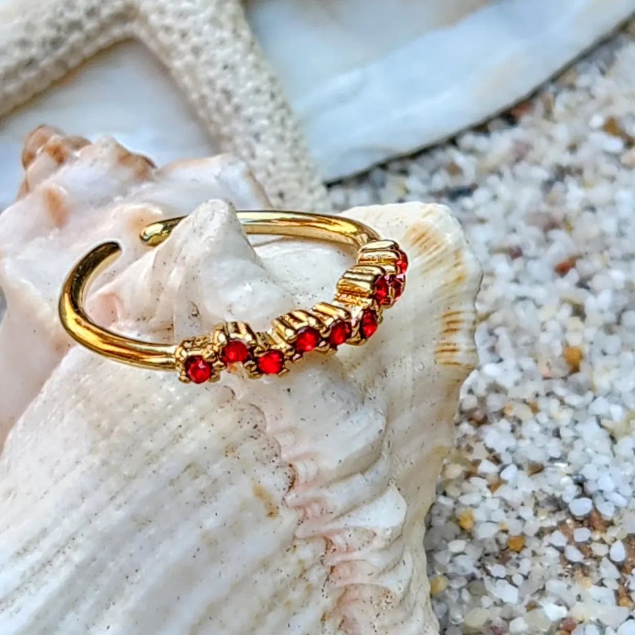 WAVES - PERIDOT / RUBY / SAPPHIRE / AQUAMARINE / CITRINE & AMETHYST 18K RINGS - ADJUSTABLE WATERPROOF