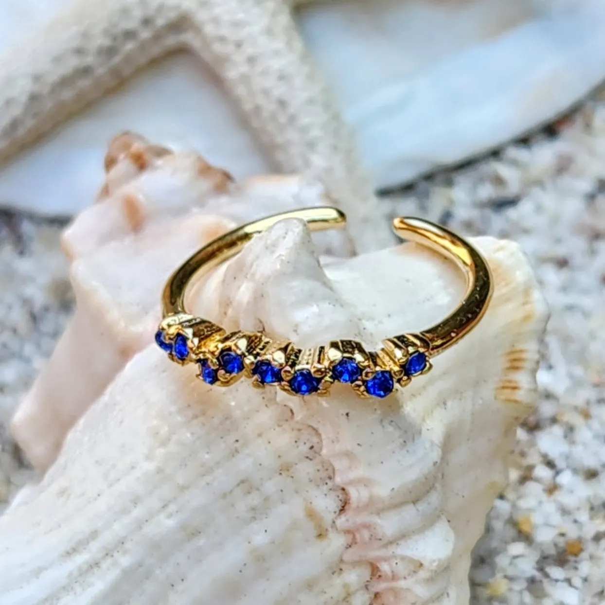 WAVES - PERIDOT / RUBY / SAPPHIRE / AQUAMARINE / CITRINE & AMETHYST 18K RINGS - ADJUSTABLE WATERPROOF