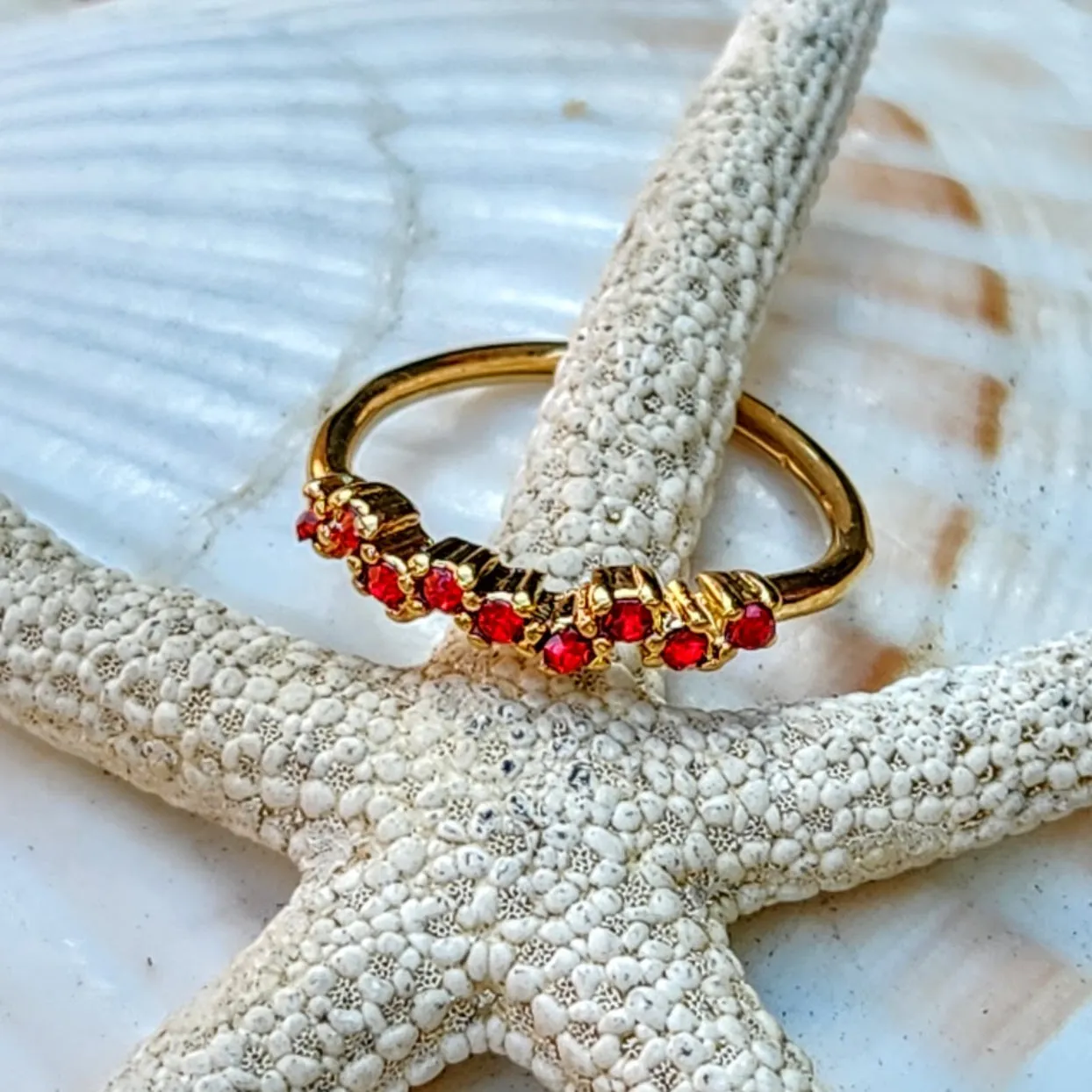 WAVES - PERIDOT / RUBY / SAPPHIRE / AQUAMARINE / CITRINE & AMETHYST 18K RINGS - ADJUSTABLE WATERPROOF