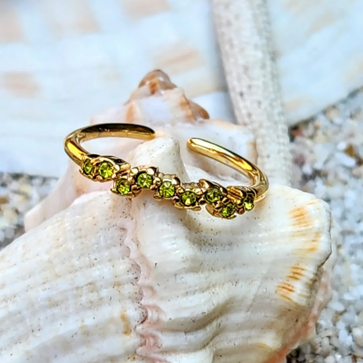WAVES - PERIDOT / RUBY / SAPPHIRE / AQUAMARINE / CITRINE & AMETHYST 18K RINGS - ADJUSTABLE WATERPROOF