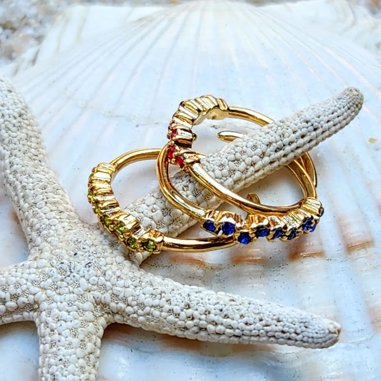 WAVES - PERIDOT / RUBY / SAPPHIRE / AQUAMARINE / CITRINE & AMETHYST 18K RINGS - ADJUSTABLE WATERPROOF