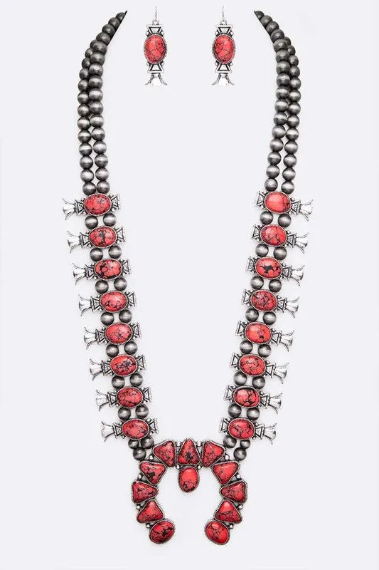 Western Squash Blossom Statement Necklace Set