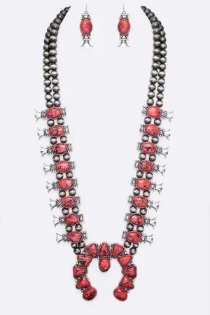 Western Squash Blossom Statement Necklace Set
