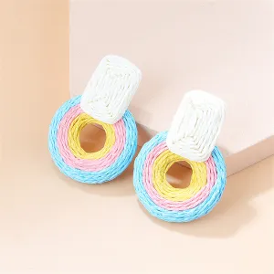 White & Blue Raffia Geo Drop Earrings