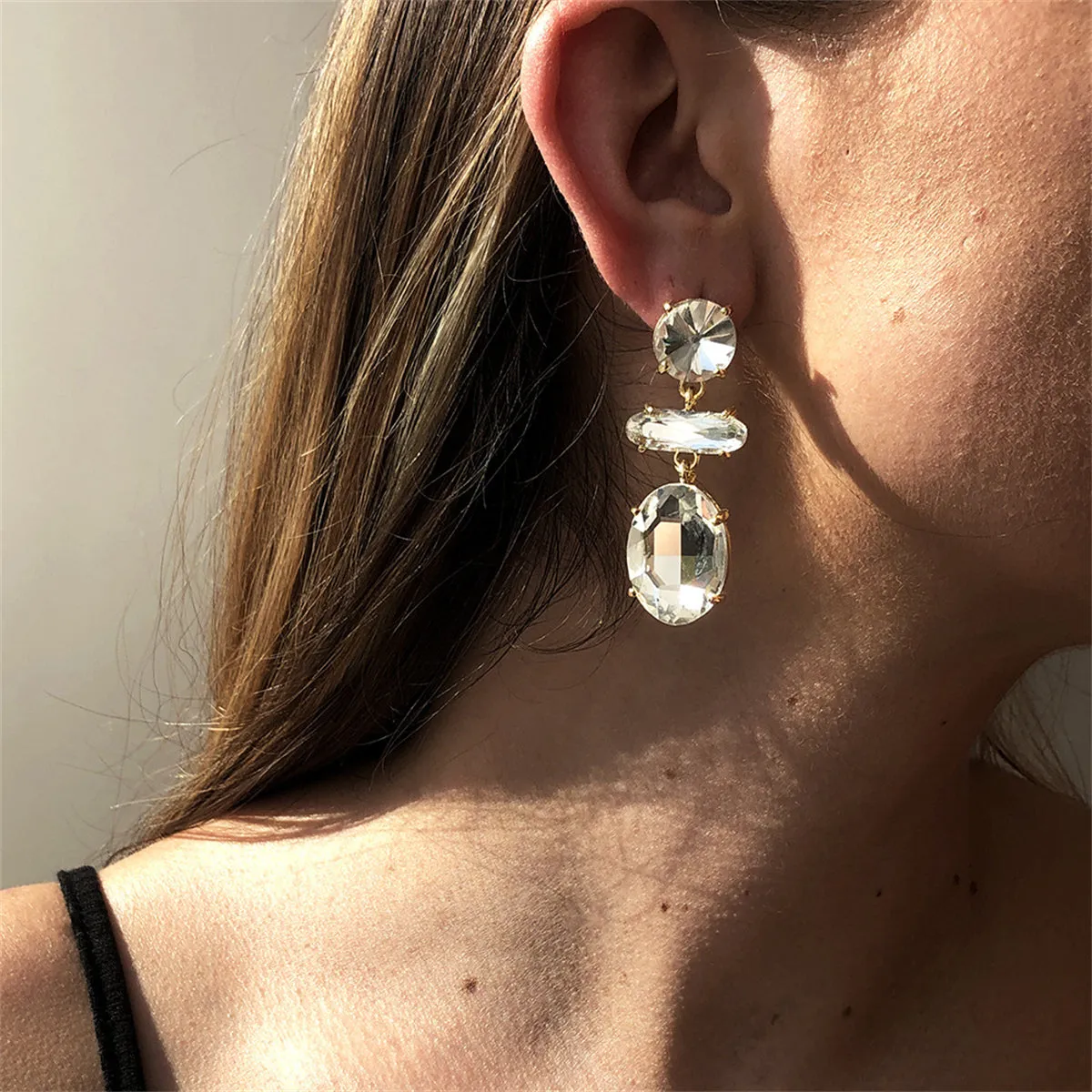 White Crystal & 18K Gold-Plated Geometric Drop Earrings