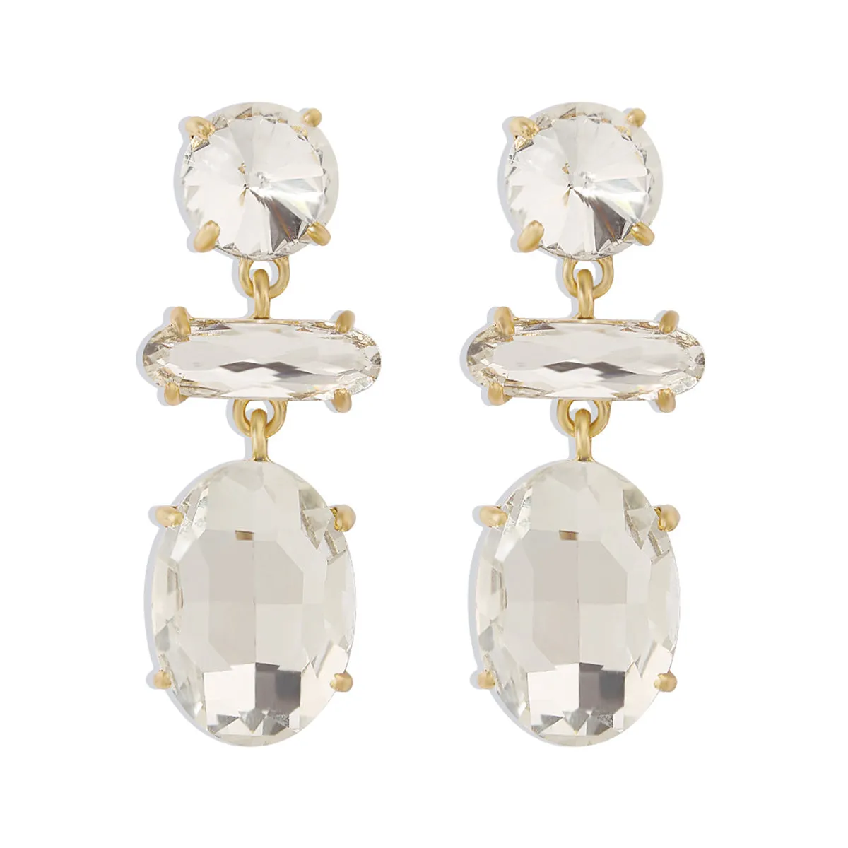 White Crystal & 18K Gold-Plated Geometric Drop Earrings
