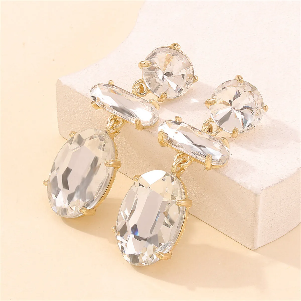 White Crystal & 18K Gold-Plated Geometric Drop Earrings