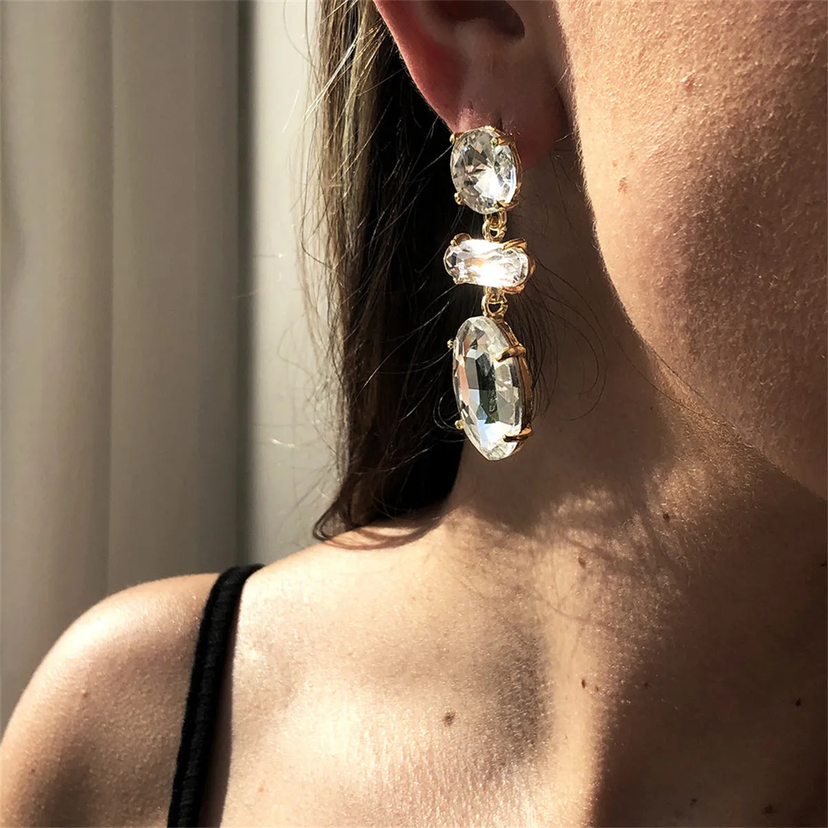 White Crystal & 18K Gold-Plated Geometric Drop Earrings