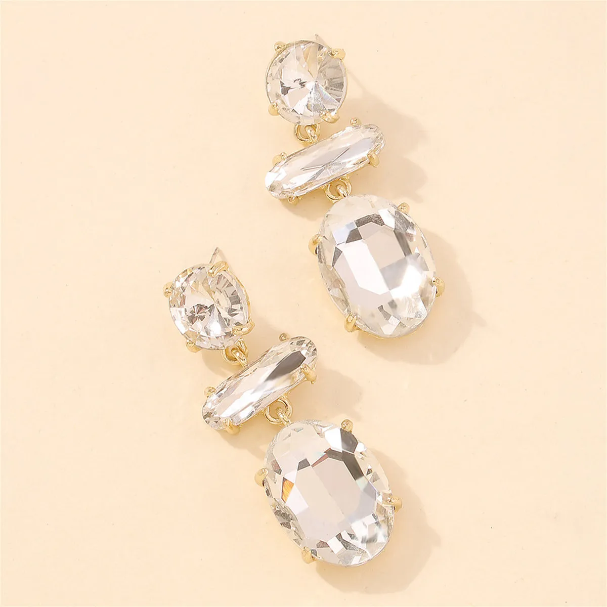 White Crystal & 18K Gold-Plated Geometric Drop Earrings