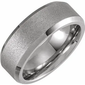 White PVD Tungsten 8 mm Beveled-Edge Band Size 8 with Ice Finish