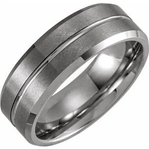 White PVD Tungsten 8 mm Grooved Beveled-Edge Band Size 11 with Matte Finish