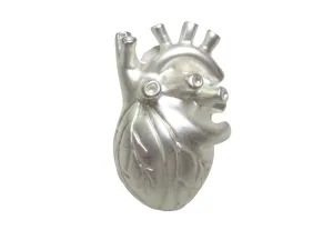White Toned Large Anatomical Heart Adjustable Size Fashion Ring