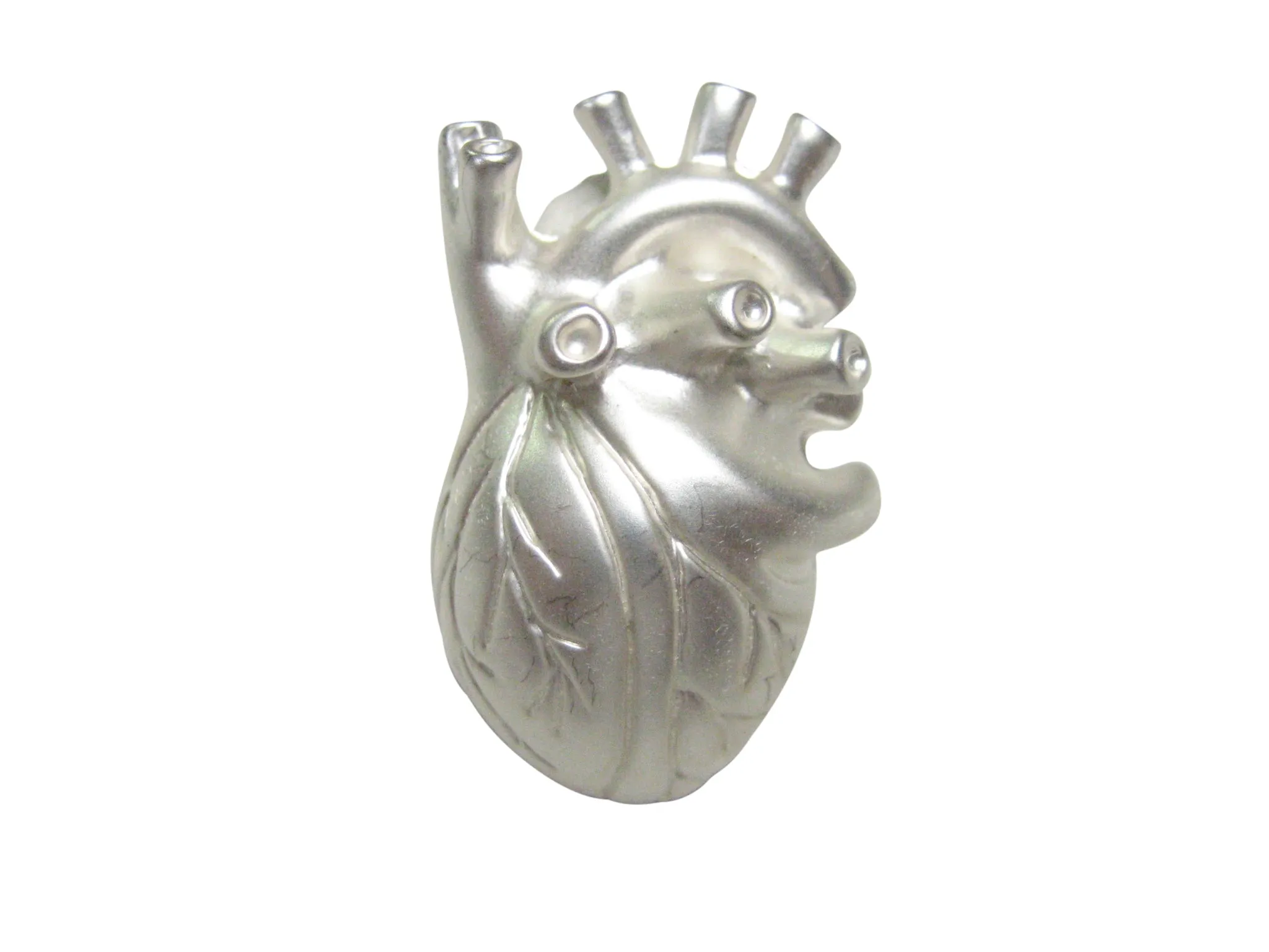 White Toned Large Anatomical Heart Adjustable Size Fashion Ring