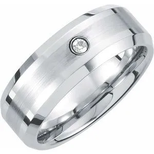White Tungsten .05 CT Diamond 8 mm Band Size 13