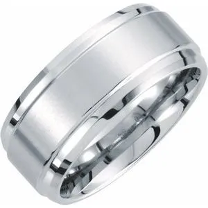 White Tungsten 10 mm Ridged Band with Satin Center Size 13