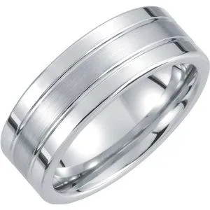 White Tungsten 8 mm Flat Ridged Band Size 11