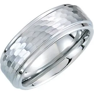 White Tungsten 8 mm Ridged Band with Bark Finish Size 9