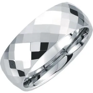 White Tungsten 8.3 mm Diamond Cut Faceted Band Size 10.5