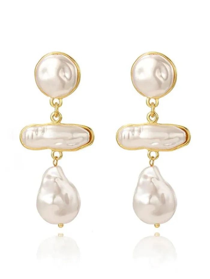 White Vintage Baroque Irregular Earring with Fake Pearls
