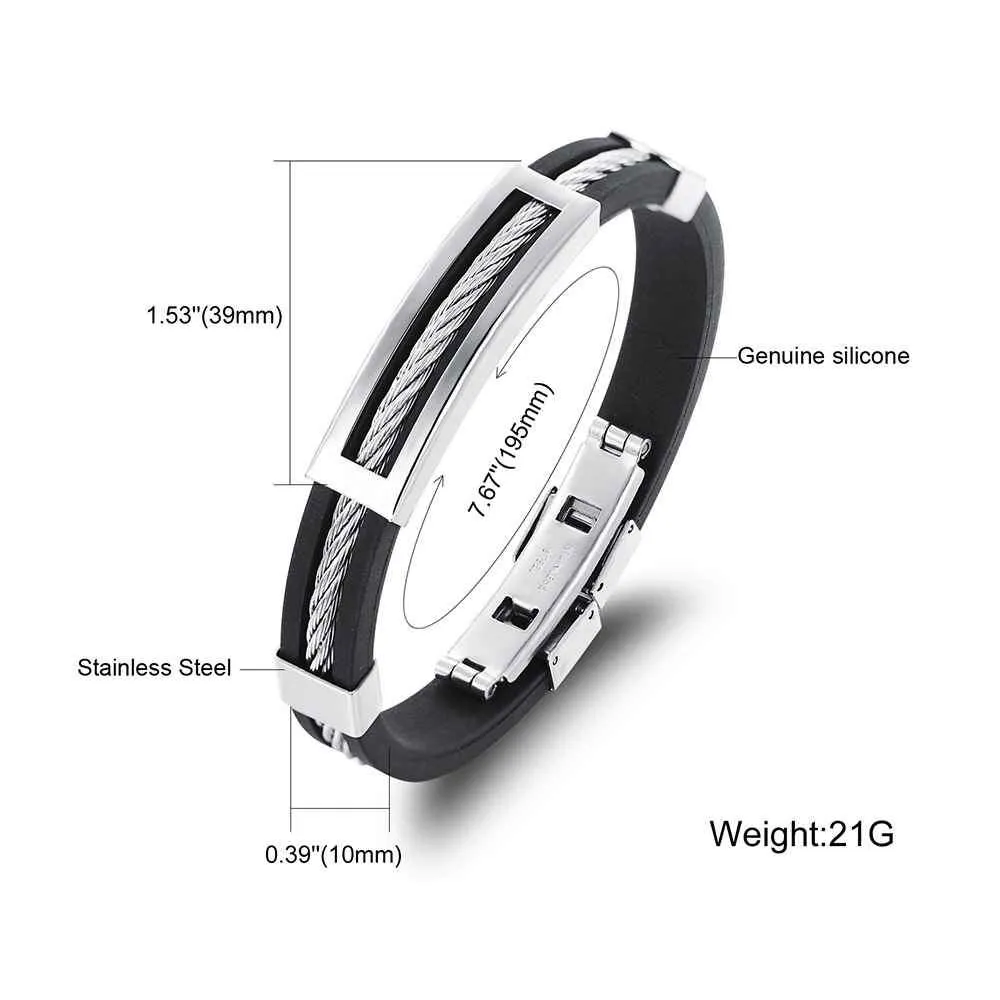 Wholesale Stainless Steel Men Jewelry Bracelets Genuine Silicone Leather Specail Button For Men Bracelet