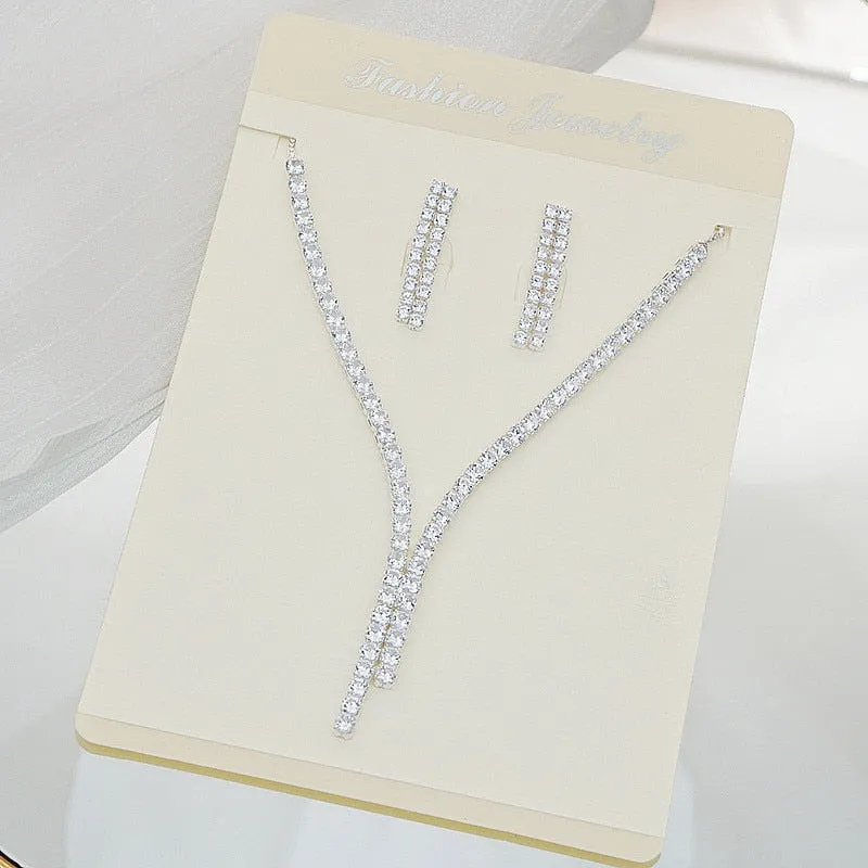 Women White Zircon Necklace Earrings for Wedding Bride Jewelry Sets