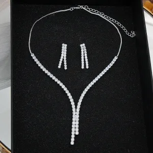 Women White Zircon Necklace Earrings for Wedding Bride Jewelry Sets