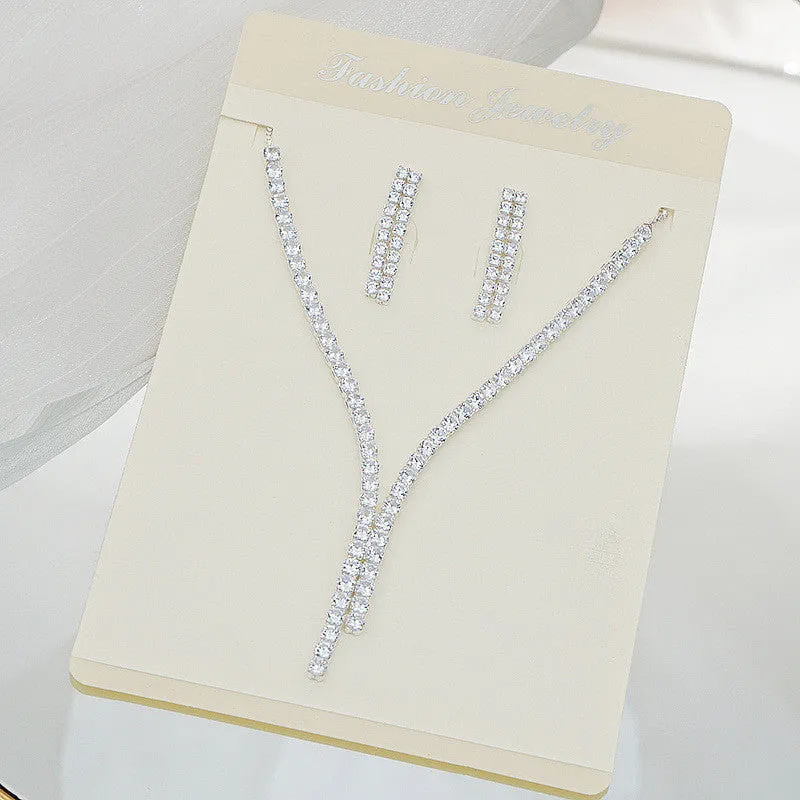Women White Zircon Necklace Earrings for Wedding Bride Jewelry Sets