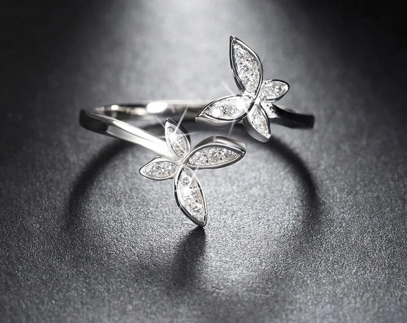 Women's Fashion 925 Sterling Silver Adjustable Flower Design Ring with Austrian Cubic Zirconia