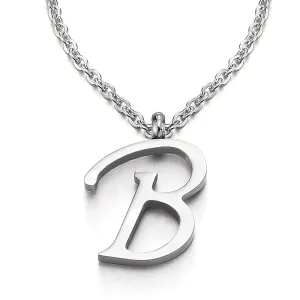 Womens Mens Steel Name Initial Alphabet Letter 26 A to Z Pendant Necklace with 20 inches Chain