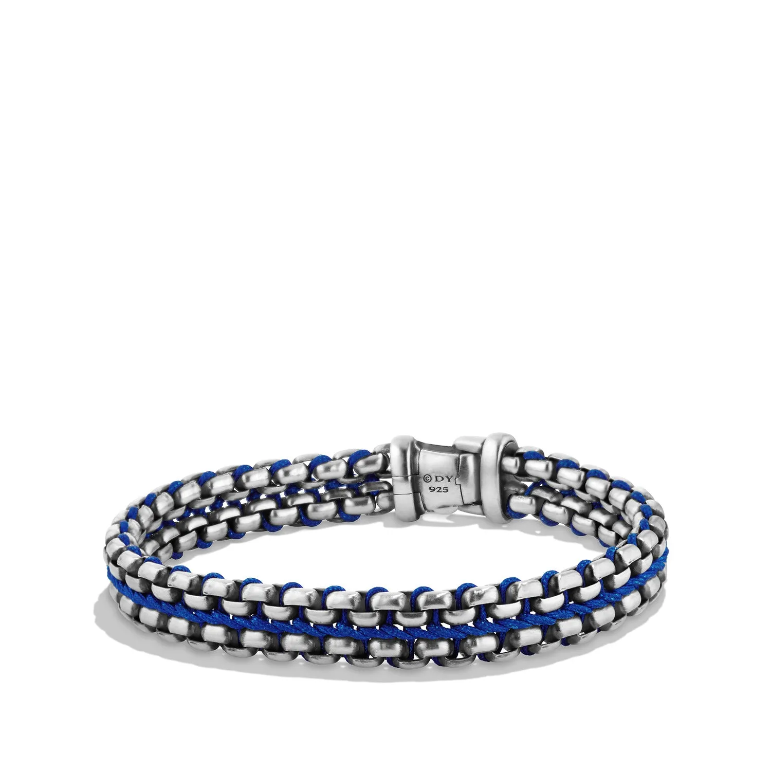 Woven Box Chain Bracelet in Blue, Size Large