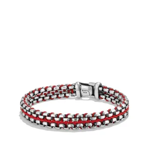 Woven Box Chain Bracelet in Red, Size Medium
