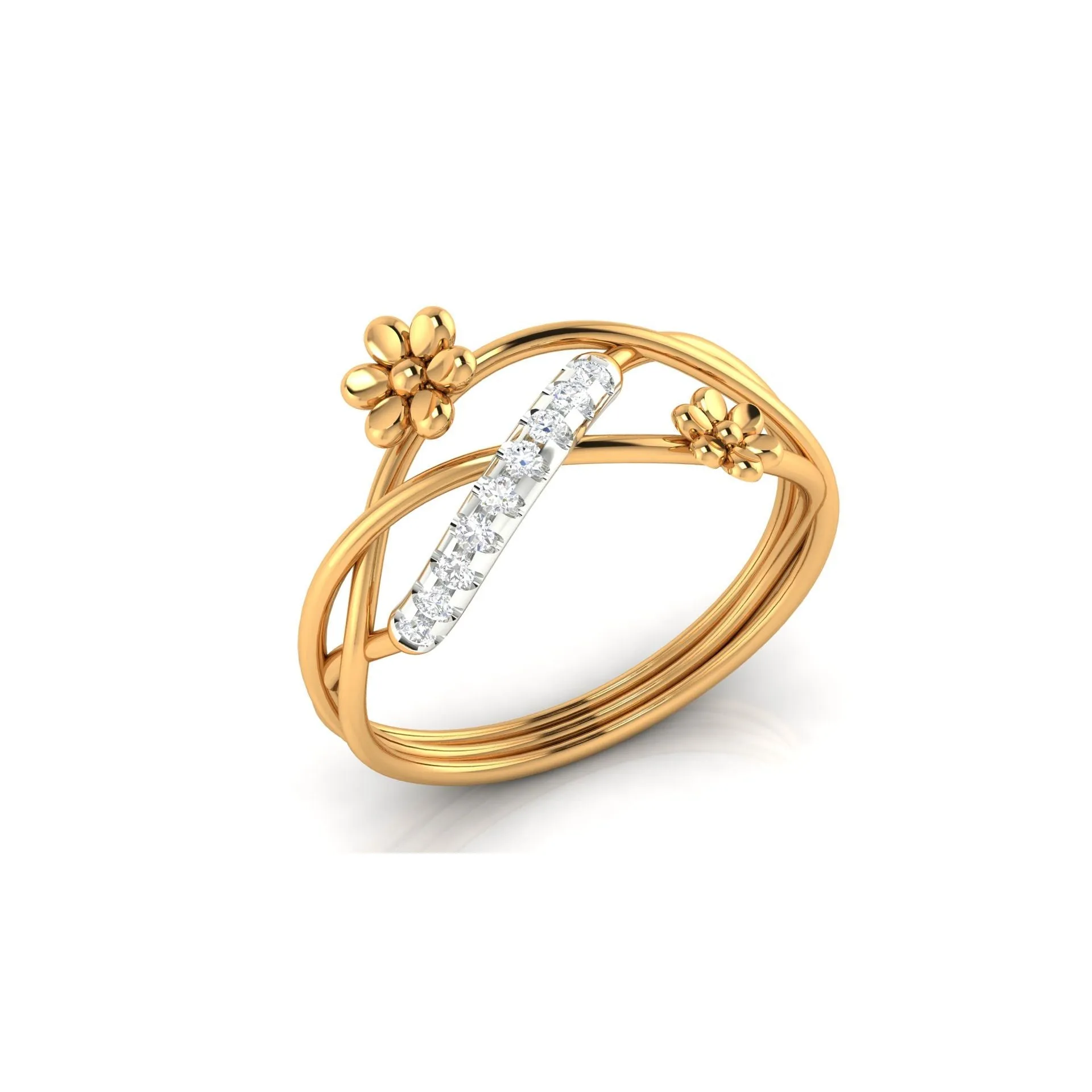 Yellow Gold Adjustable Silver Elegant Open Infinity Twist Intertwined Duo Floral Ring For Woman
