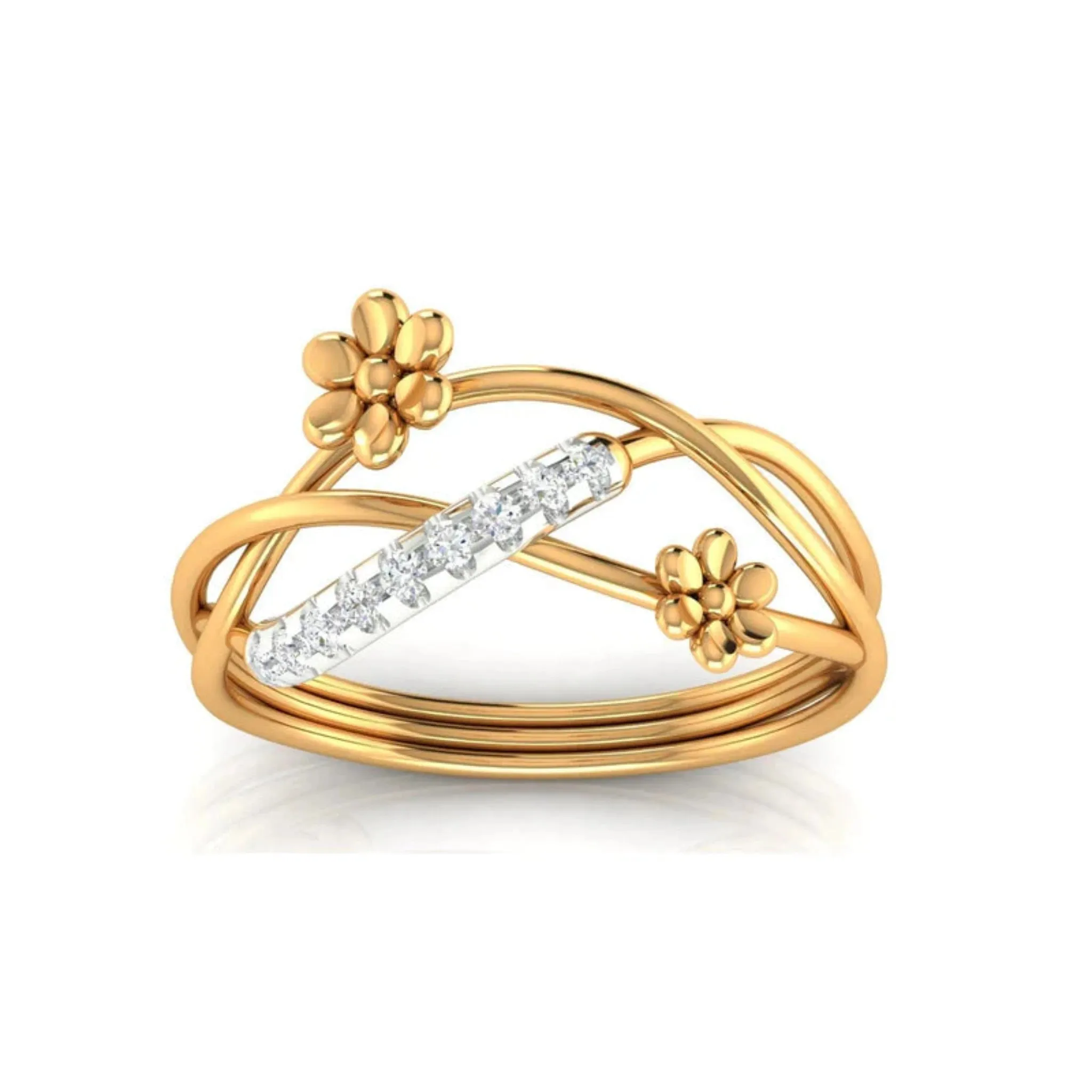 Yellow Gold Adjustable Silver Elegant Open Infinity Twist Intertwined Duo Floral Ring For Woman