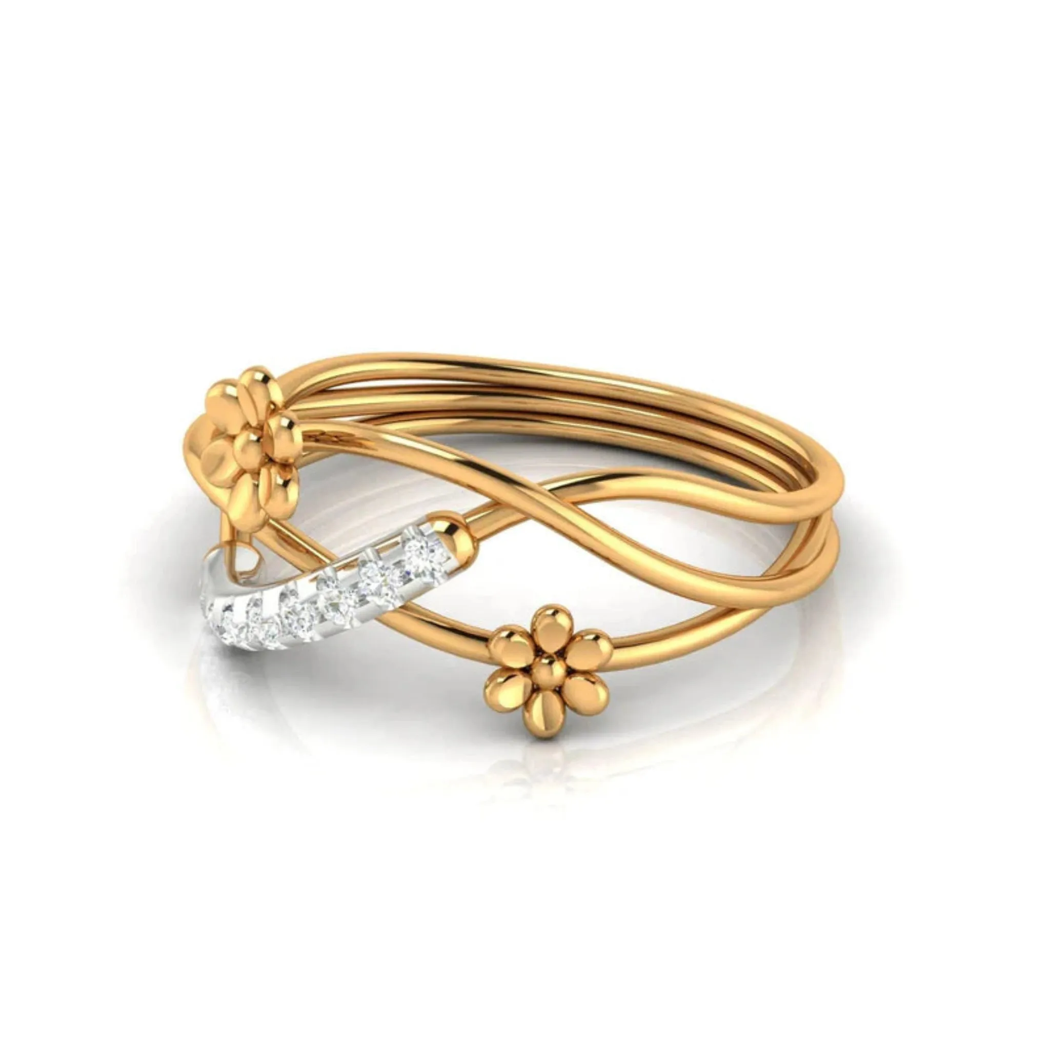 Yellow Gold Adjustable Silver Elegant Open Infinity Twist Intertwined Duo Floral Ring For Woman
