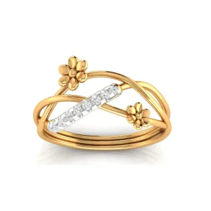 Yellow Gold Adjustable Silver Elegant Open Infinity Twist Intertwined Duo Floral Ring For Woman