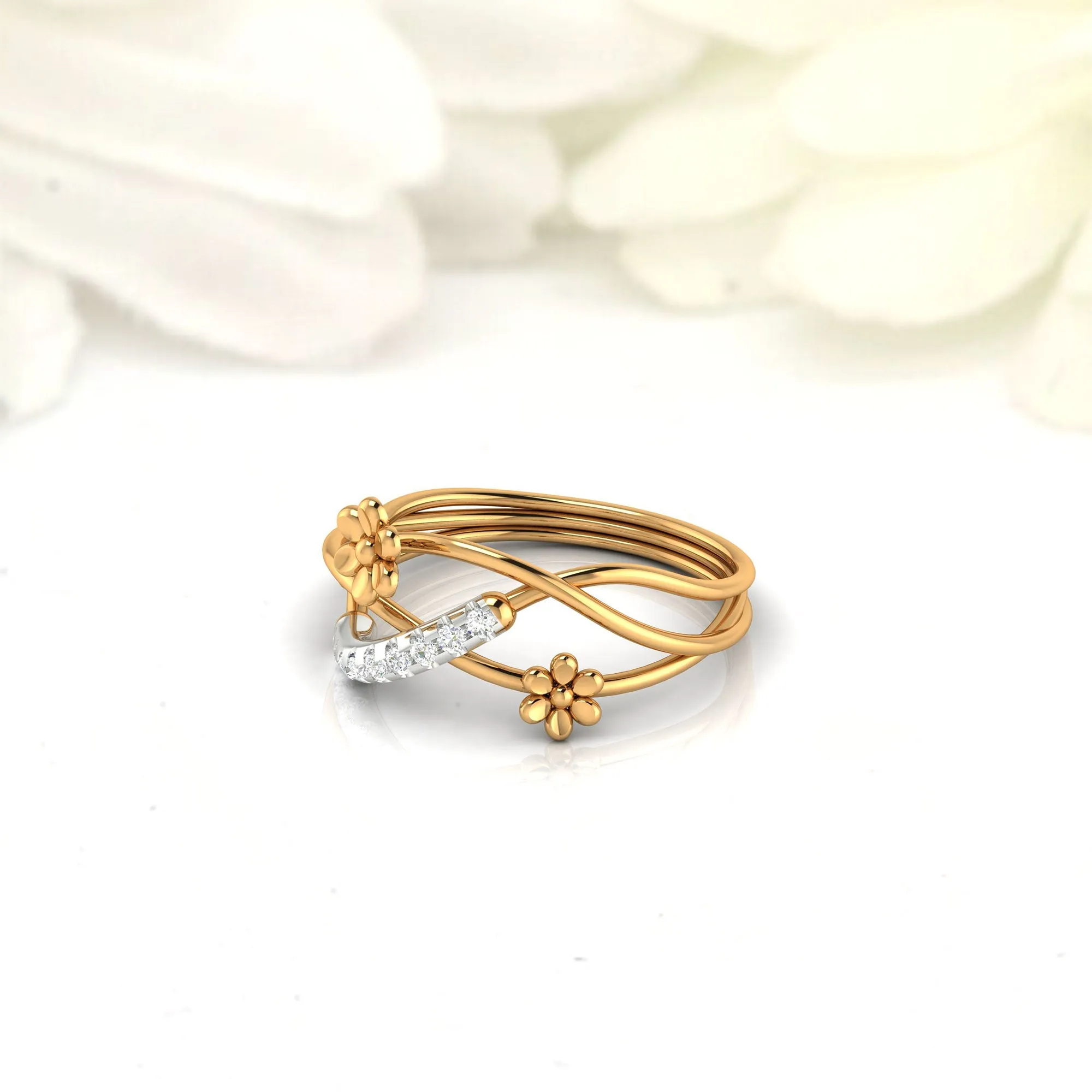 Yellow Gold Adjustable Silver Elegant Open Infinity Twist Intertwined Duo Floral Ring For Woman