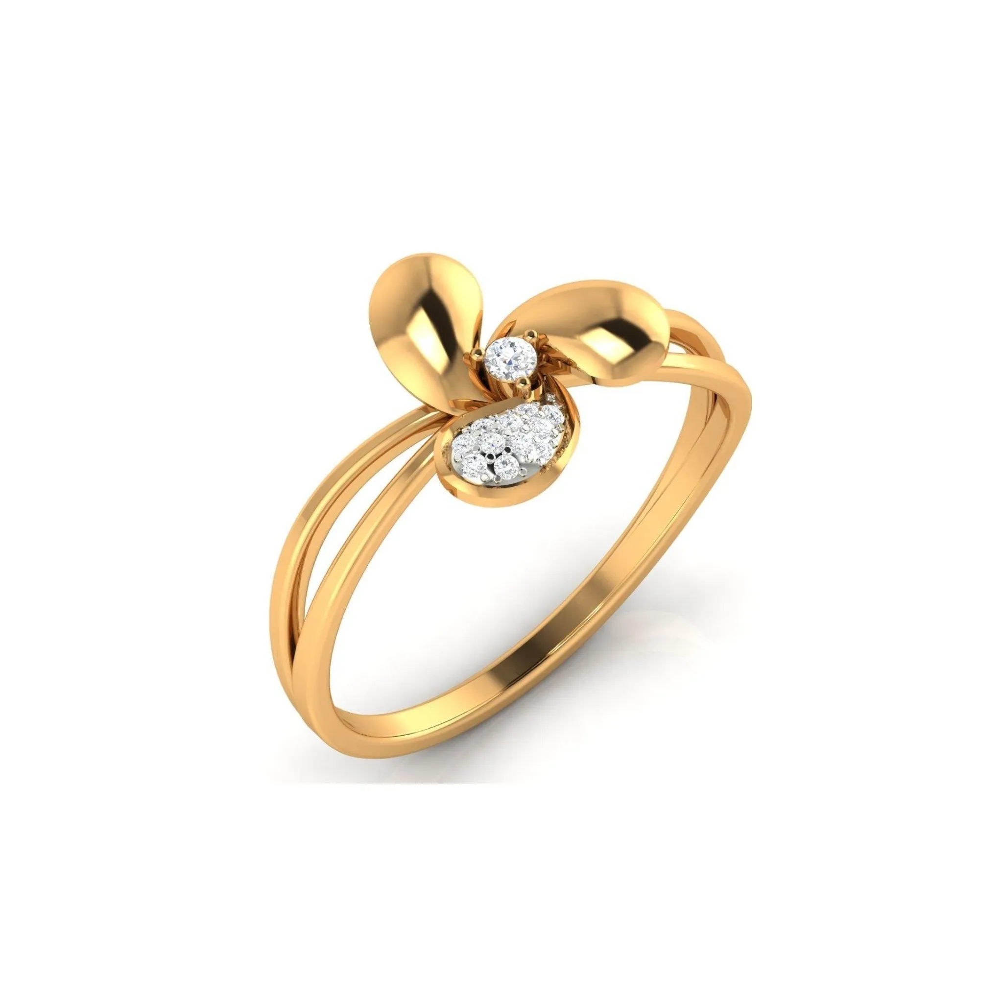 Yellow Gold Plated Adjustable Petal Silver Stylish Ring For Women