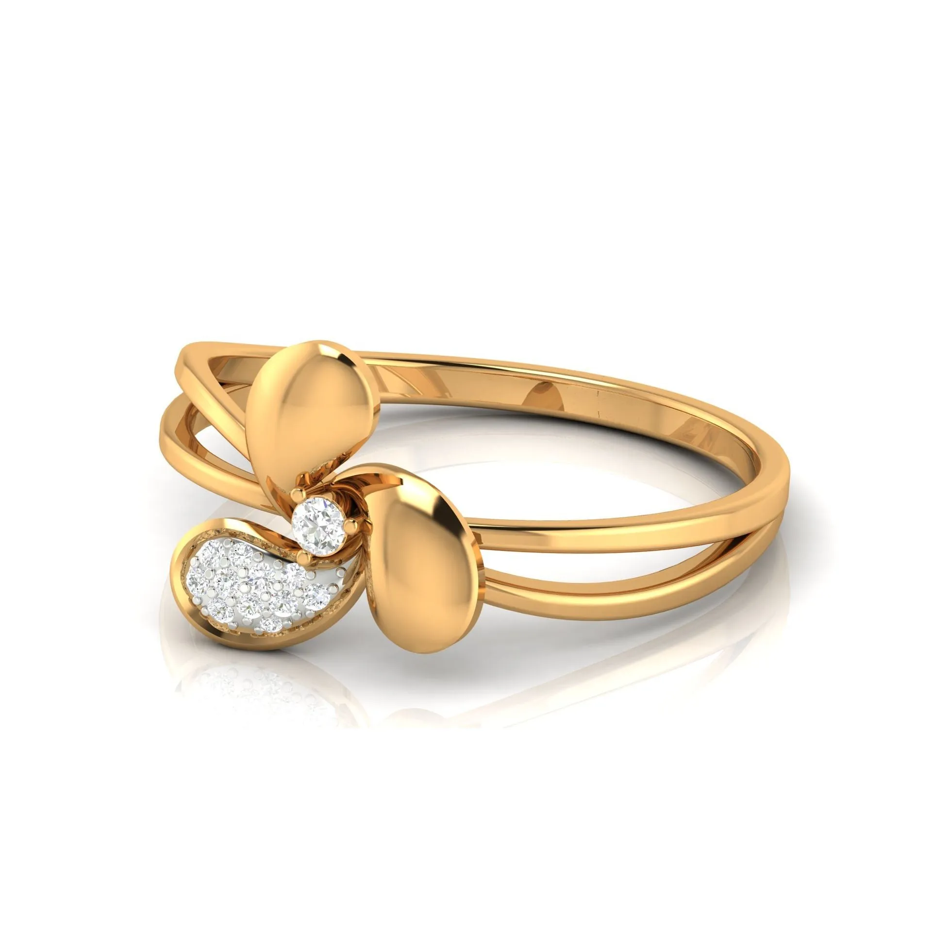 Yellow Gold Plated Adjustable Petal Silver Stylish Ring For Women
