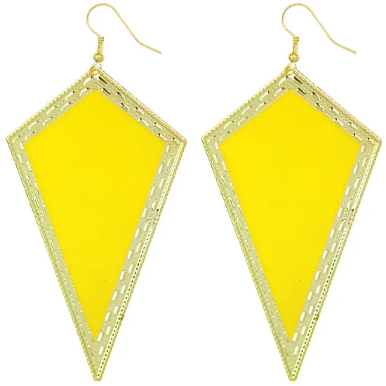 Yellow Inverted Triangular Geometric Earrings